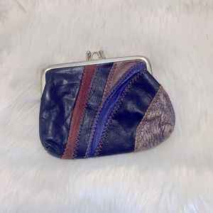 70’s-80’s Multicolor Leather Suede Patchwork w/Snap-Lock Purse Pouch Coin Purse